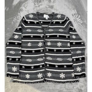 Vintage CJ Banks Wool Snowflake Cardigan Sweater Womens X Cotton Button Winter